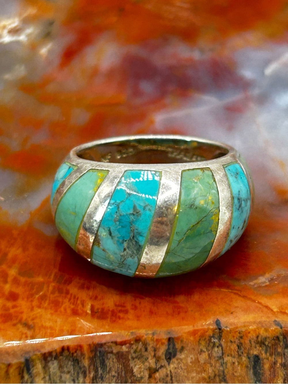 Sterling Silver Turquoise Inlay Ring - Size 6